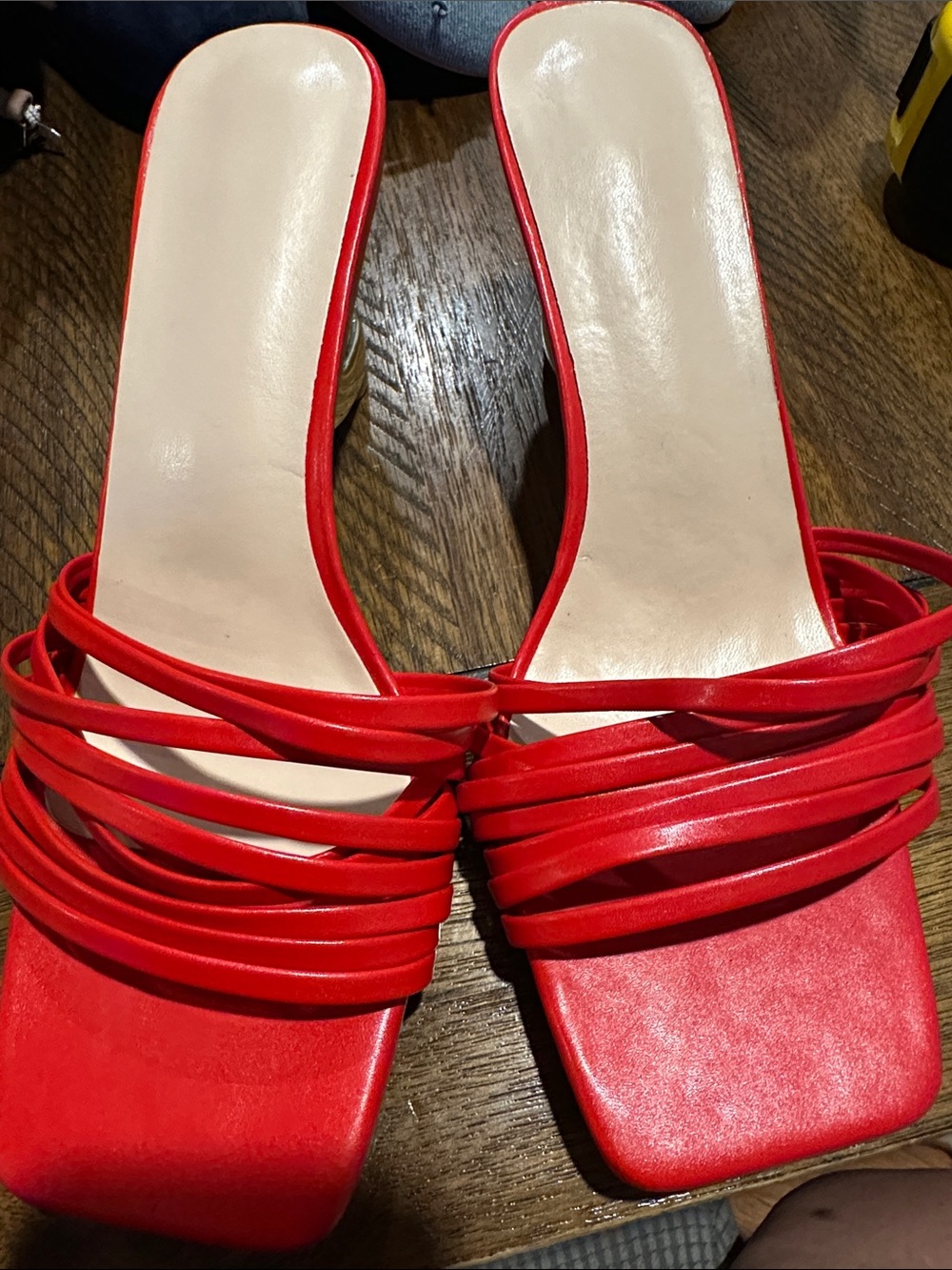 Red Strappy Slide Heels - Women's Fashion Sandals